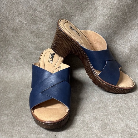 Born Coney Leather Block Heel Sandals in Blue Lyst Color Sz 7M - Picture 3 of 7